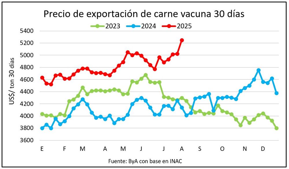 Carne vacuna de exportación a precios muy altos.