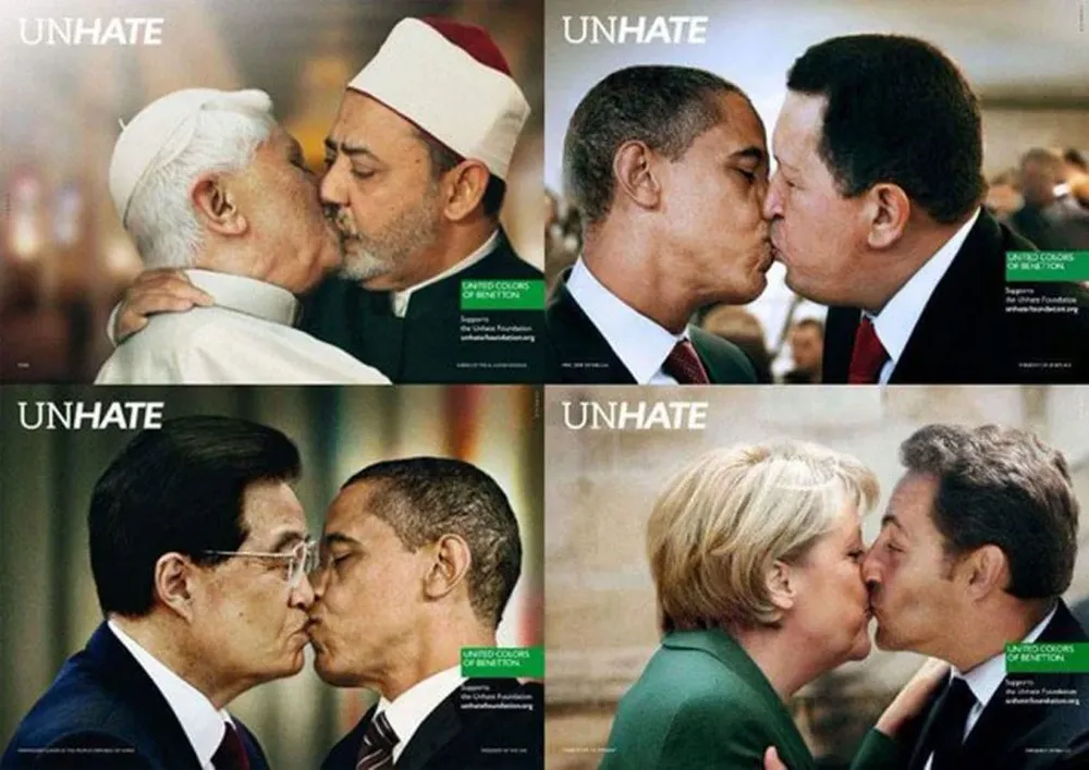 Algunas de las imágenes de la campaña Unhate de Benetton fueron censuradas en Italia.