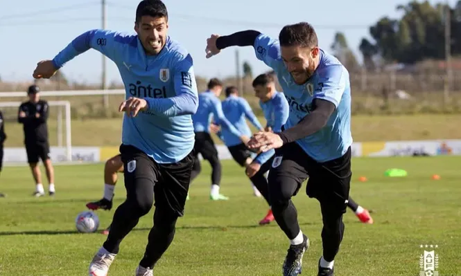 Nahitan Nández y Luis Suárez con la selección de Uruguay