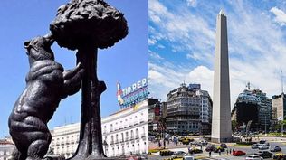 El Oso y el madroño en Madrid y el Obelisco de Buenos Aires.