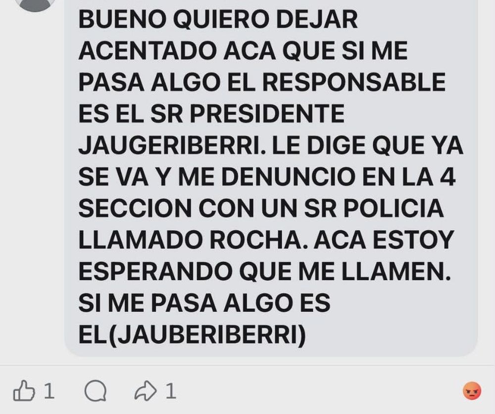 Comentario de un usuario de Facebook