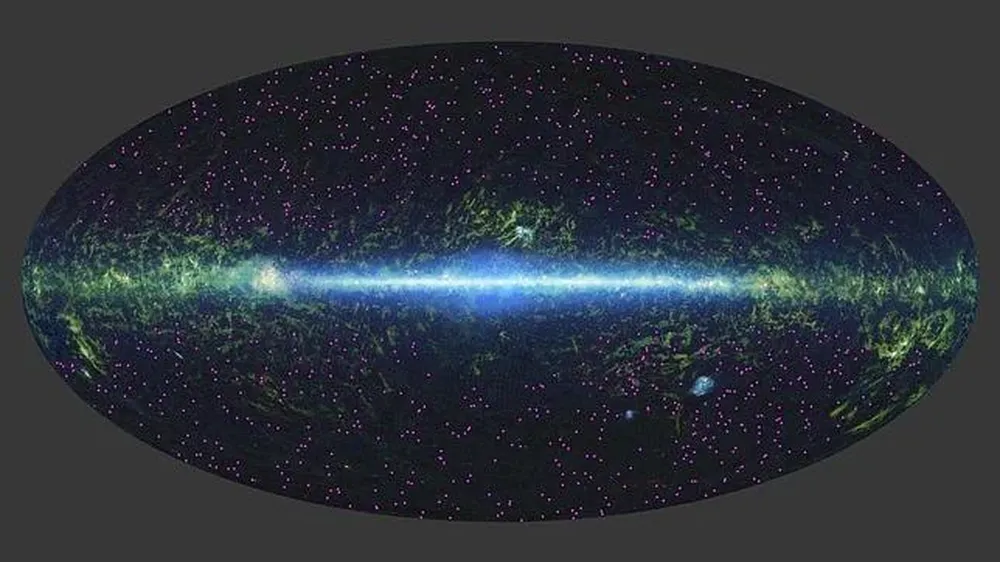 El telescopio WISE identificó cerca de 1.000 objetos ocultos, que aparecen en la imagen como símbolos de color magenta