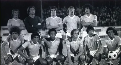 Uruguay campeón sudamericano en 1977: Arriba. Alberto Bica, Fernando Álvez, Ariel Krasouski, Mario Saralegui y Daniel Enríquez; abajo: José Luis Russo, José Hermes Moreira, Víctor Hugo Diogo, Amaro Nadal, Eliseo Rivero y Venancio Ramos