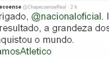 Chapecoense no se olvida y ponderó a Atlético Nacional