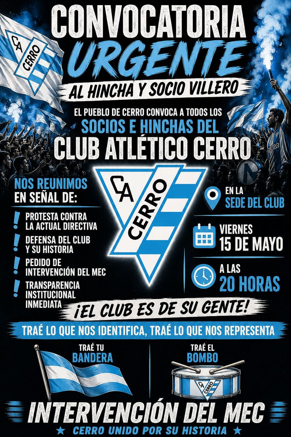 La convocatoria a un banderazo en la sede de Cerro que fue suspendida