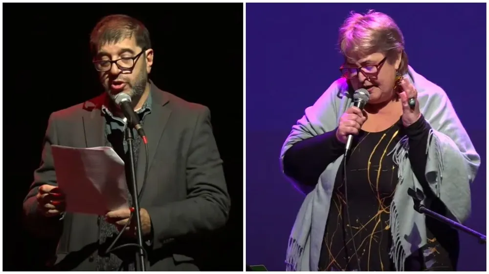 Captura del acto por los 70 años de la Revolución de Cuba: Fernando Pereira y Sandra Lazo