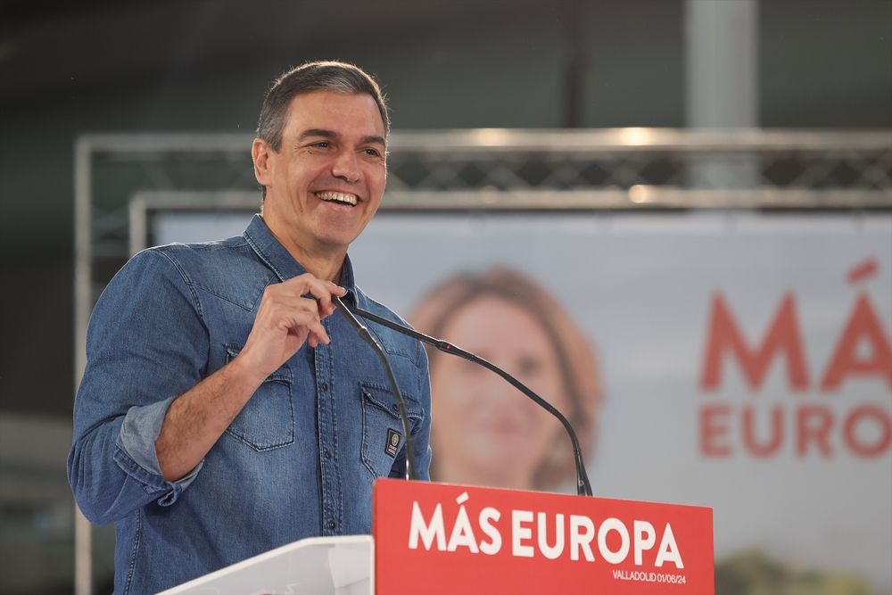 Pedro Sánchez durante un acto de campaña del PSOE en la Feria de Muestras de Valladolid