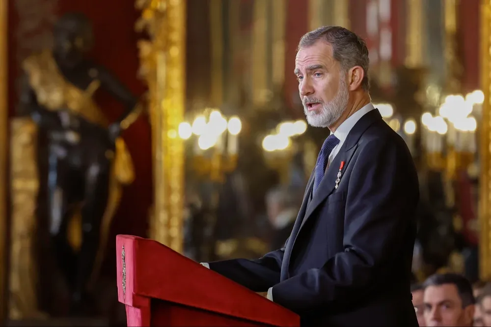 El rey Felipe VI da un discurso en la recepción al cuerpo diplomático