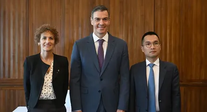 El presidente Pedro Sánchez, en Beijing con empresarios de España y China.