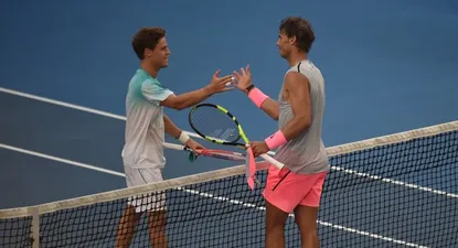 Diego Schwartzman y Rafael Nadal se saludan tras el triunfo del español