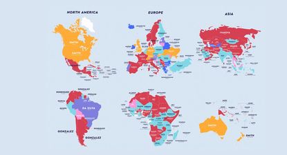 nacionalidad y ciudadania: publican el mapa mundial de los apellidos mas comunes, pais por pais