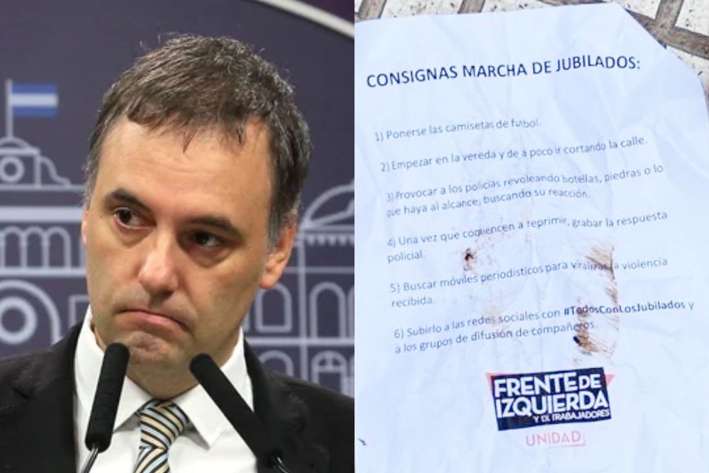 Adorni publicó en sus redes sociales la imagen del panfleto que incitaba a los manifestantes a provocar a la policía y grabar su respuesta para viralizarla