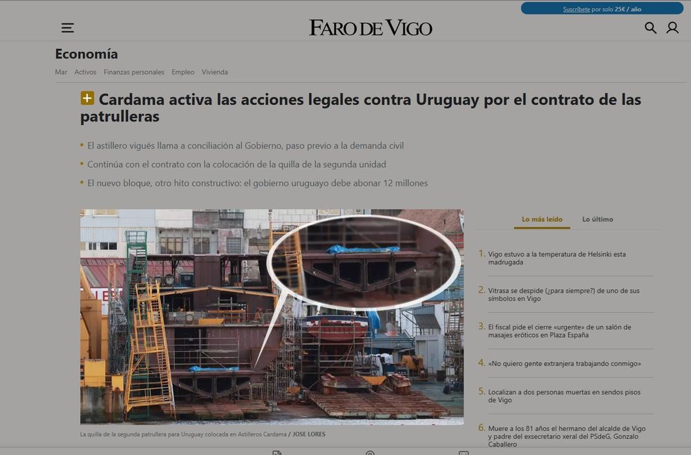 Imagen de la segunda quilla desde la bahía de Vigo, publicada por Faro de Vigo