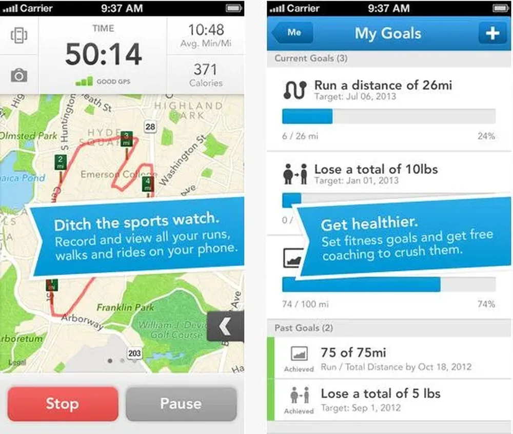 Run Keeper          Sirve sobre todo para manejar objetivos y chequear los tiempos tramo por tramo. Es de las aplicaciones más populares para atletismo, de hecho, mueve toda una comunidad de corredores en el mundo. Tiene fácil vinculación con las redes sociales. Gratis para iPhone y Android.