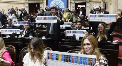 La Boleta Única Papel fue desplegada en el recinto por los diputados oficialistas.&nbsp;
