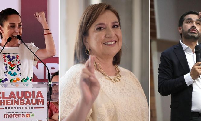 Candidatos presidenciales: La oficialista Claudia Sheinbaum, la opositora Xóchitl Gálvez y por el Partido Movimiento Ciudadano (MC), Jorge Álvarez Máynez.