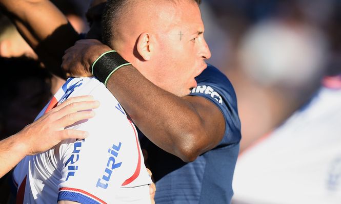 Nicolás López celebra su gol contra Defensor Sporting, que le dio la Tabla Anual a Nacional