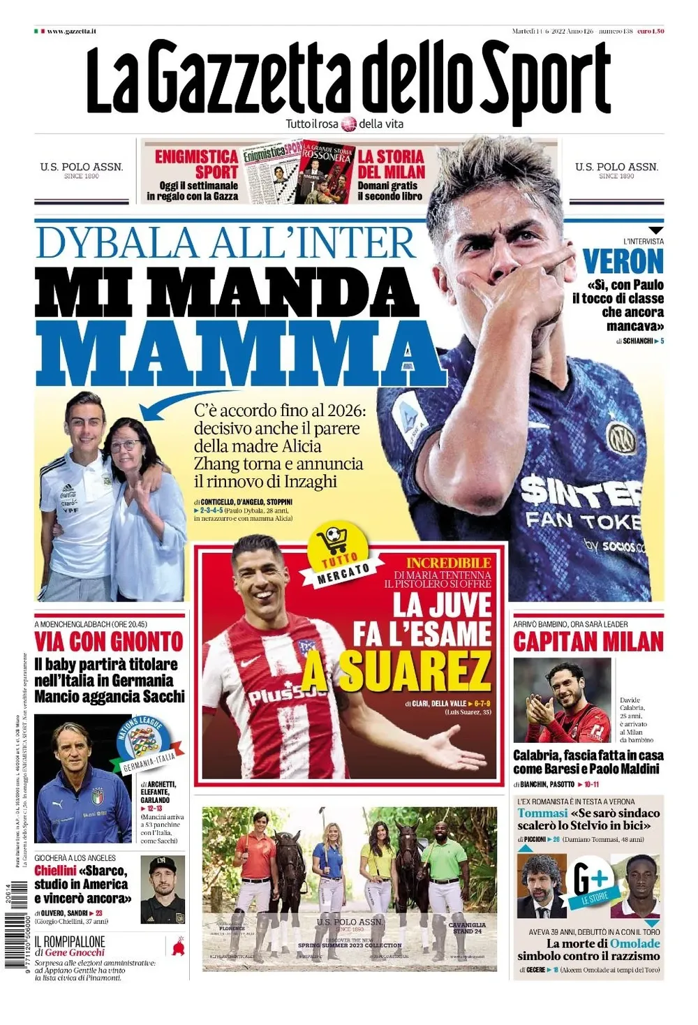 Luis Suárez en la tapa de La Gazzetta