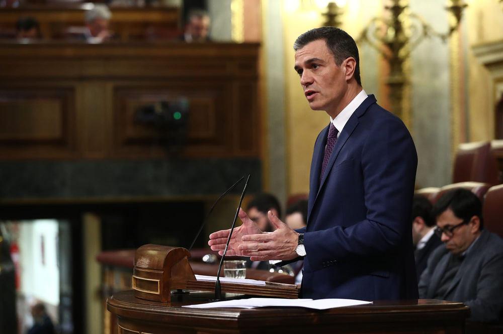 El presidente del Gobierno español, Pedro Sánchez en su comparecencia en el Congreso.