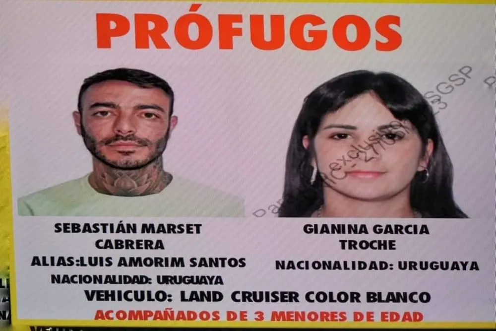 Cartel con Sebastián Marset y su esposa Gianina García Troche como prófugos