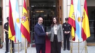 La vicepresidente argentina, Victoria Villarruel y el el presidente del Senado español, Pedro Rollán Ojeda