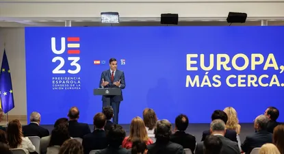 El presidente del Gobierno, Pedro Sánchez, presenta las prioridades de la Presidencia española del Consejo de la UE, en el Palacio de la Moncloa el pasado junio de 2023.