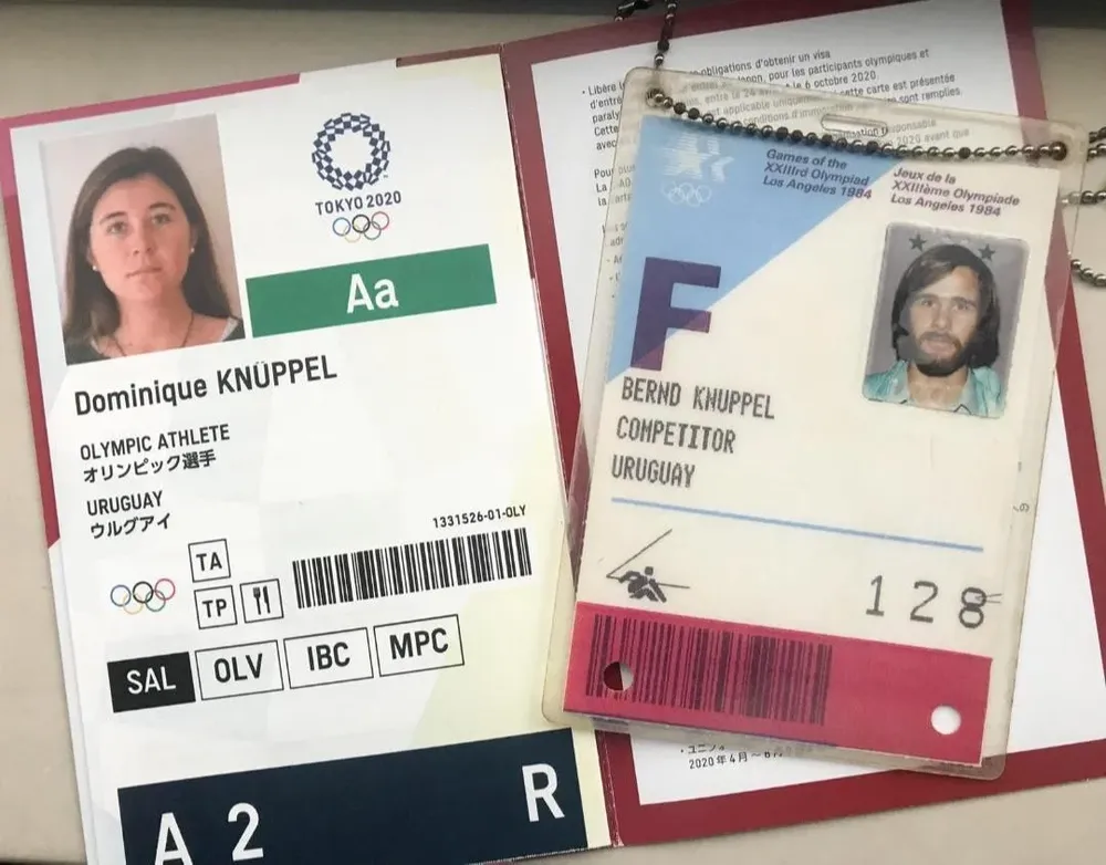 Las acreditaciones de Bernie y Dominique Knuppel, de Los Ángeles 1984 y Tokyo 2020
