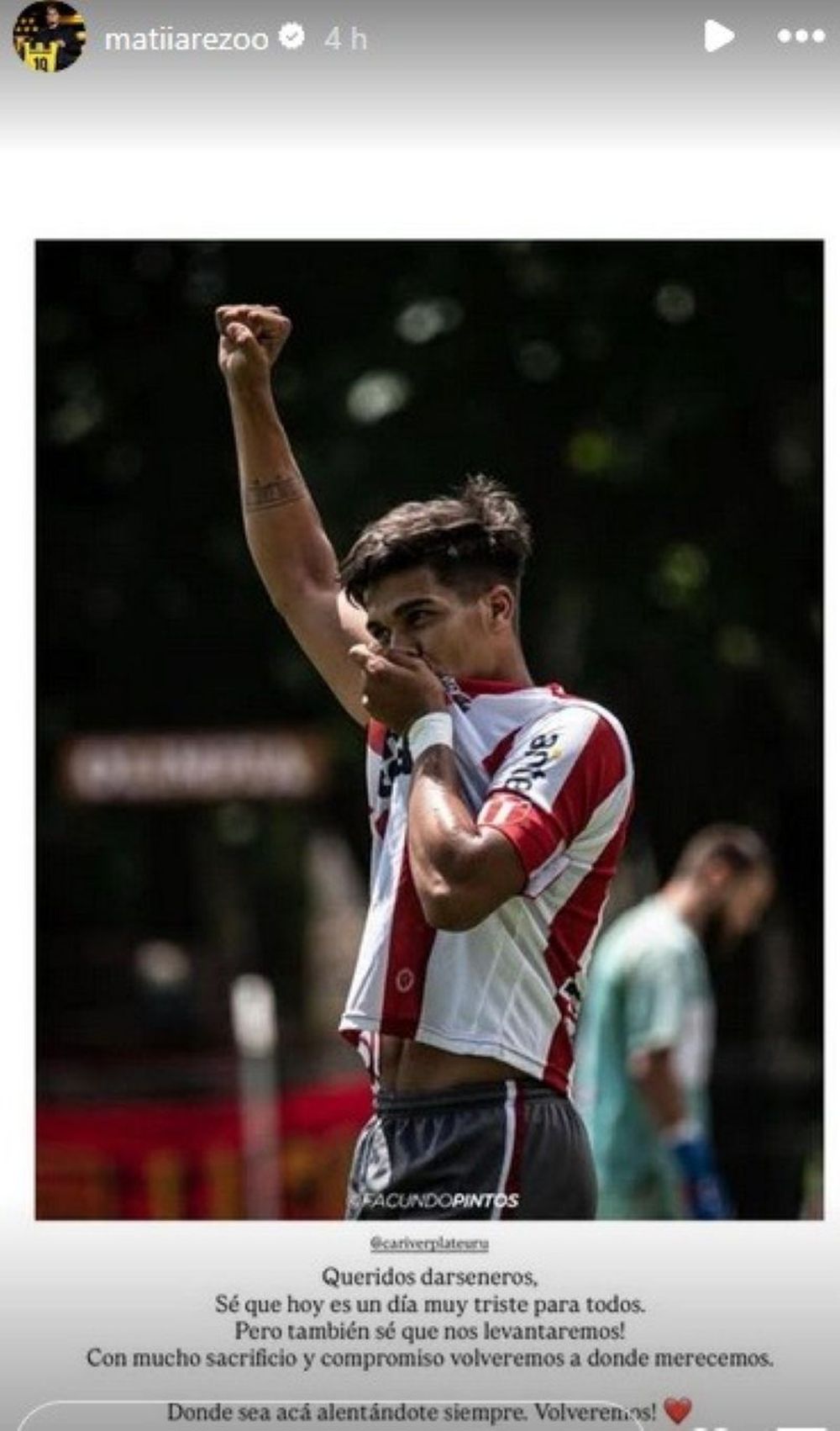 El posteo de Matías Arezo por el descenso de River Plate a Segunda división profesional El posteo de Matías Arezo por el descenso de River Plate a Segunda división profesional